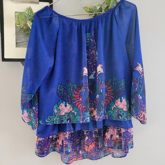 Joseph Ribkoff Layered Damask Paisley 3/4 Sleeve Blouse US 6 - Picture 4 of 10